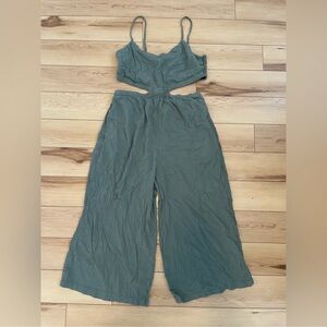 Aerie Sage Green Cutout Jumpsuit size XL